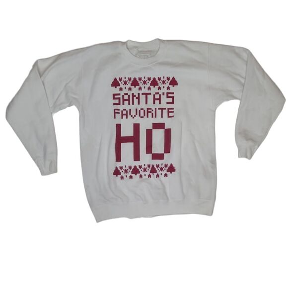 TEESPRING Santa's Favorite Ho‎ white crew neck sweatshirt unisex M - Picture 1 of 9